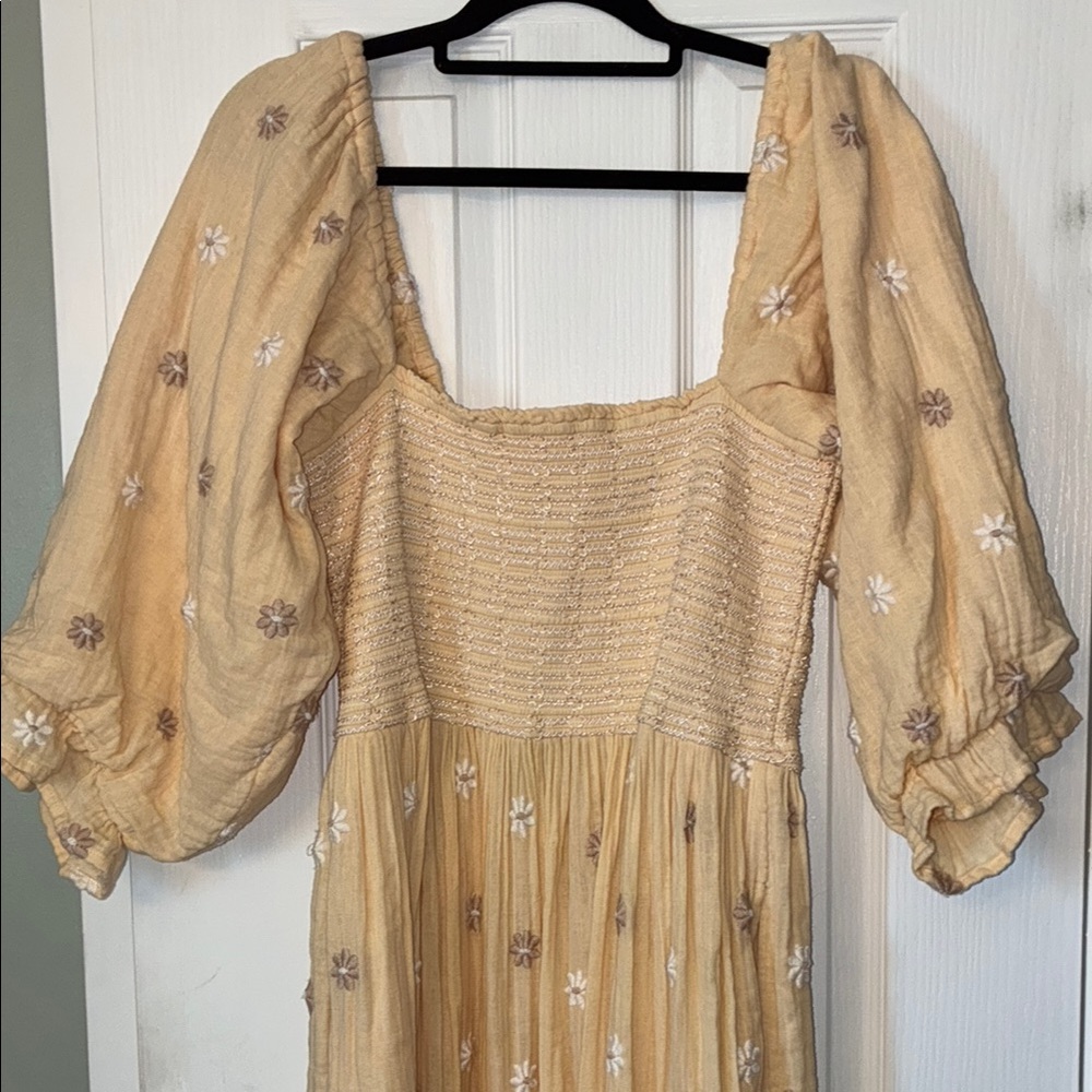 Free People Floral Embroidered Dress in Cream